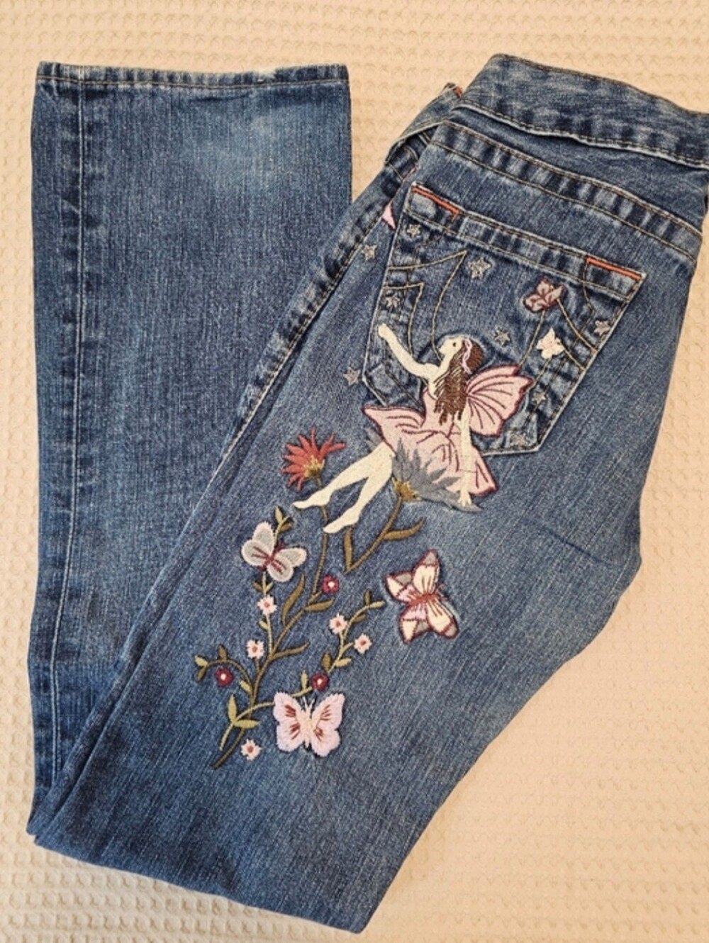 True Religion Blue Skinny Jeans with Pink Fairy Embroidery - Picture 7 of 7